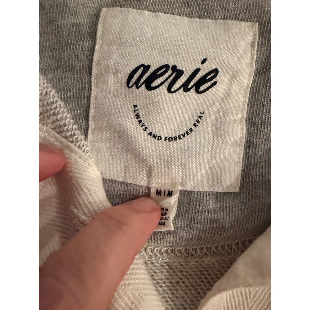 Aerie Womens Long Sleeve Rugby Sweatshirt Heather Grey Oversized M W4 - Picture 6 of 9